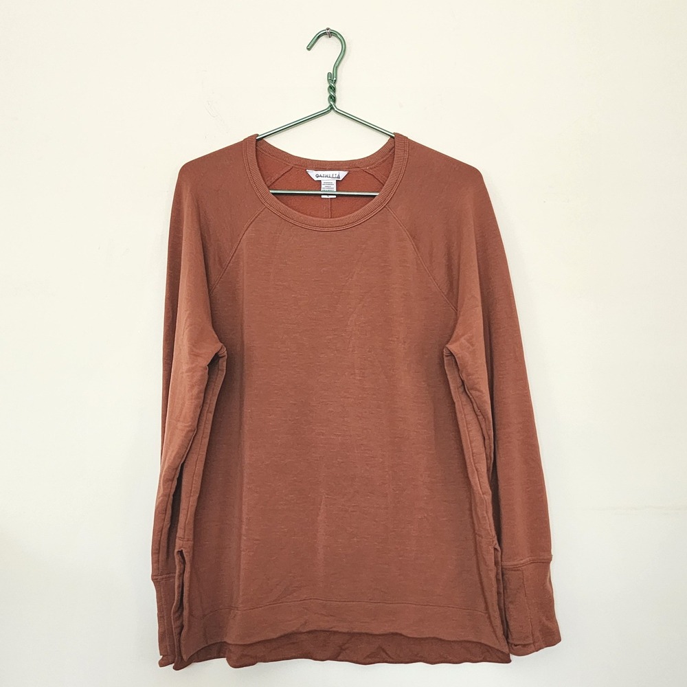 Athleta Womens Large Brown Tencel Lyocell Blend Long Sleeve Sweatshirt Soft Yoga - Picture 1 of 5